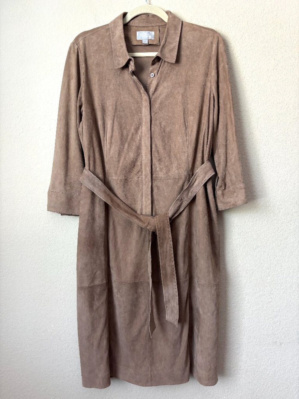 PURE Collection Suede Button Front Long Sleeve Tie Waist Dress